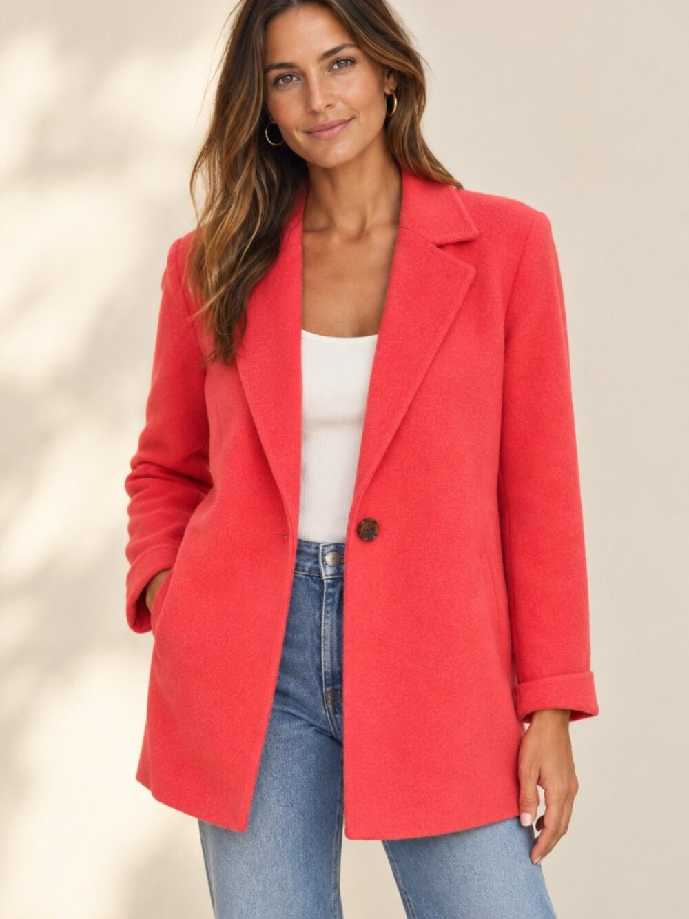 LIKE NEW Beautiful Wool Blend Jacket Blazer Coat Coral